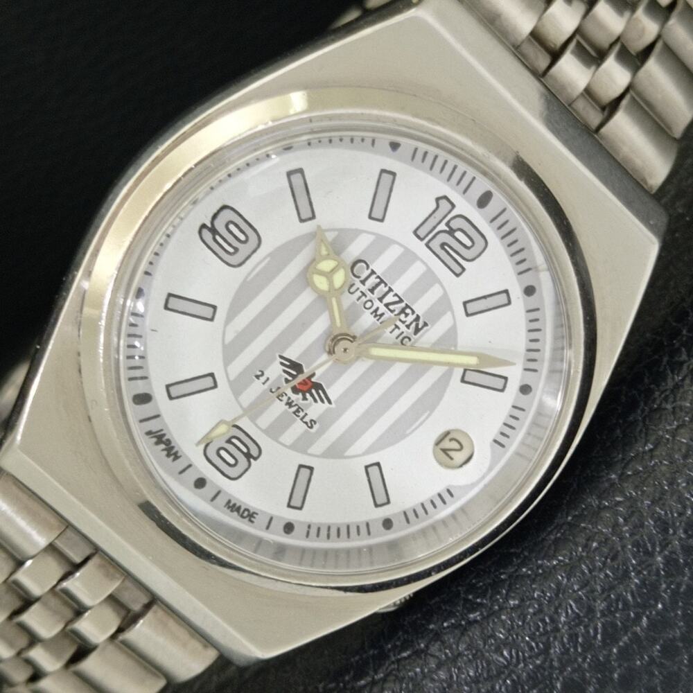 Vintage 1973 Citizen Automatic Mens Silver Watch W/daydate & White accents